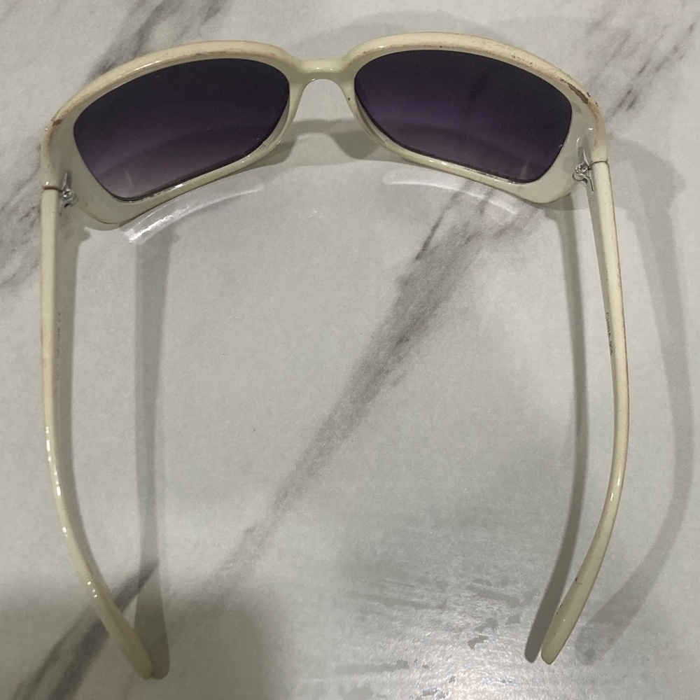 White Frame Sunglasses with Purple Lenses and Crystal Accents - Picture 13 of 16